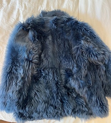 Off White Virgil Abloh Blue lamb Fur Coat