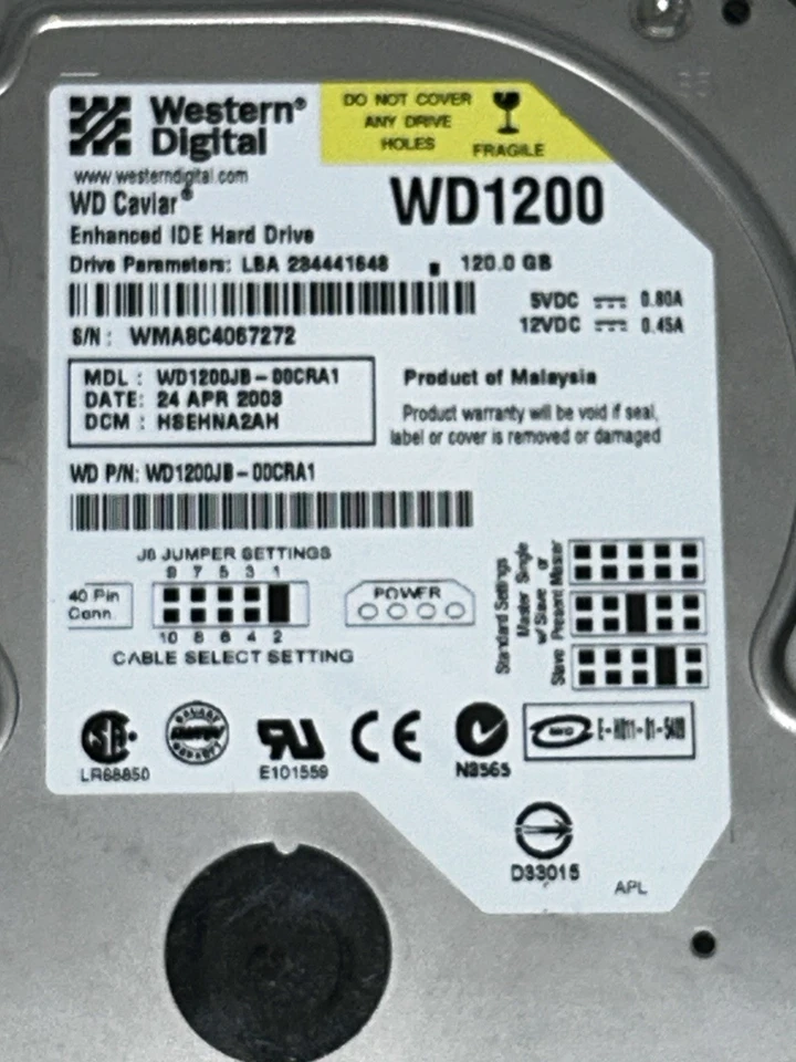Western Digital WD1200JB-00CRA1 WD Caviar 120GB Enhanced IDE Hard Drive USED - Image 3 of 4