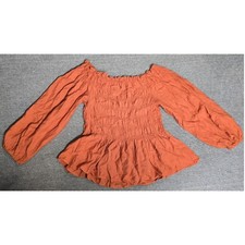 Papermoon Rust Orange Smocked Off Shoulder Peplum Blouse BE7264 Small