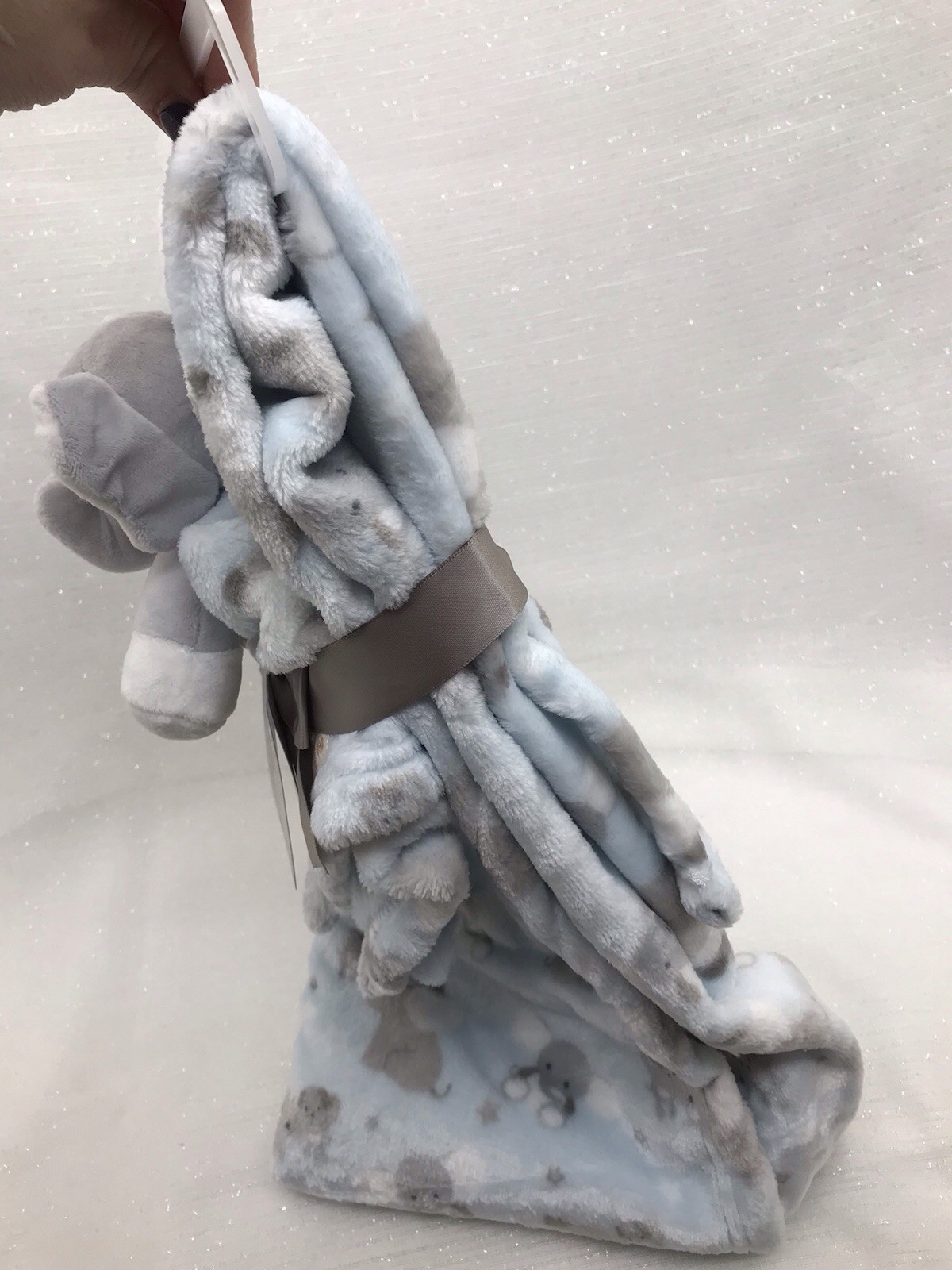 Blankets & Beyond Elephant Baby Security Blanket 28x32" Lovey Set Blue Gray NEW