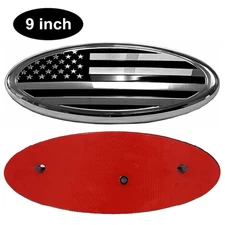 9in For Ford F150 FRONT GRILL Tailgate US Flag Silver-Black Oval Emblem Badge