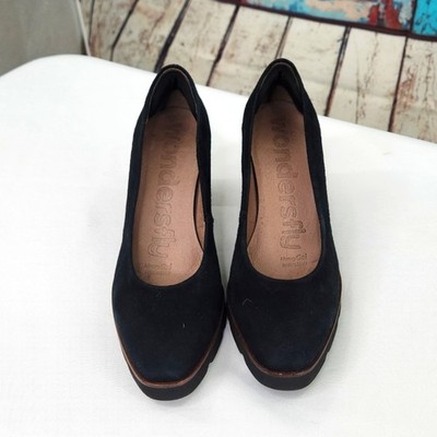 Wonders Wonderfly Suede Platform Block Heel