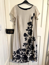 Ann Harvey Dress Gold Black Floral Short Sleeve Lined Size UK 16
