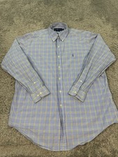 Ralph Lauren Shirt Men 16.5-34 Yarmouth Blue Plaid Long Sleeve Button Down Vtg