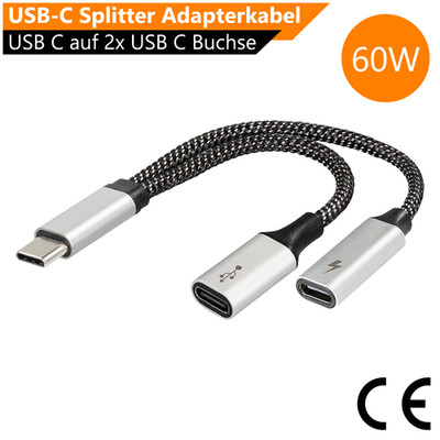 USB-C Splitter PD 60W OTG Lade & Daten Kabel iPhone 16 Schnellladekabel Samsung