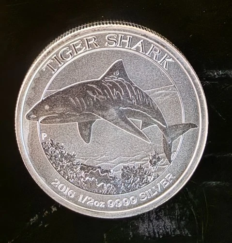 2016 Tiger Shark Perth Mint Australia TONED Vtg Bullion-0.999 Silver 1/2 Oz Coin