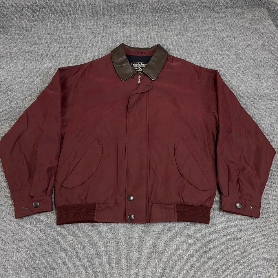 Vintage Eddie Bauer Bomber Jacket Mens M Red Wool Lined Leather Collar Full Zip - Image 2 of 4