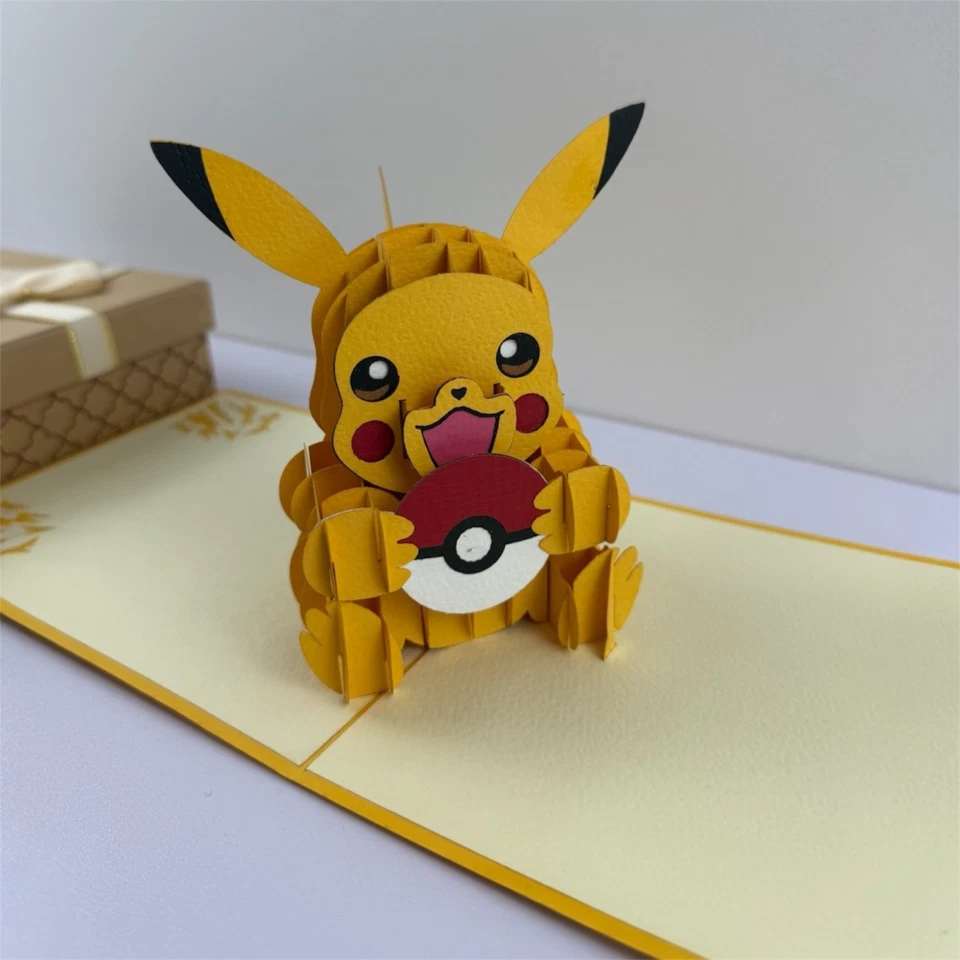 Set of 3 Pop Up 3D Cards Pikachu, Chicken, Bear Handmade Greeting Gift - Image 4 of 4