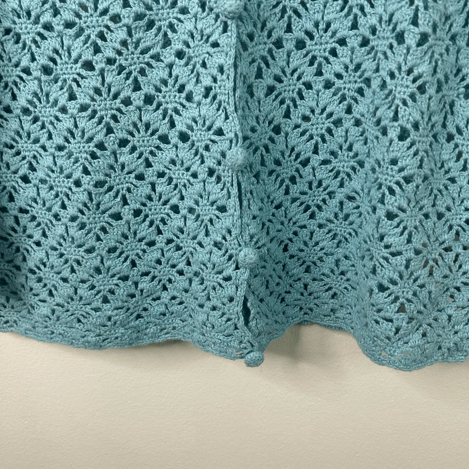 Cárdigan vintage St John’s Bay para mujer PL ganchillo tejido a mano algodón azul pastel Foto 3 de 4