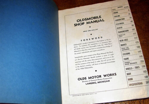 1936 36 Olds OLDSMOBILE repair MANUAL SERVICE BOOK Original L F series - Foto 3 di 10