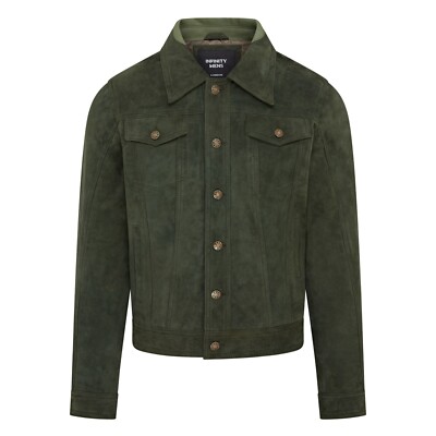 Veste En Cuir Trucker Verte Pour Homme En Daim De Chèvre Style