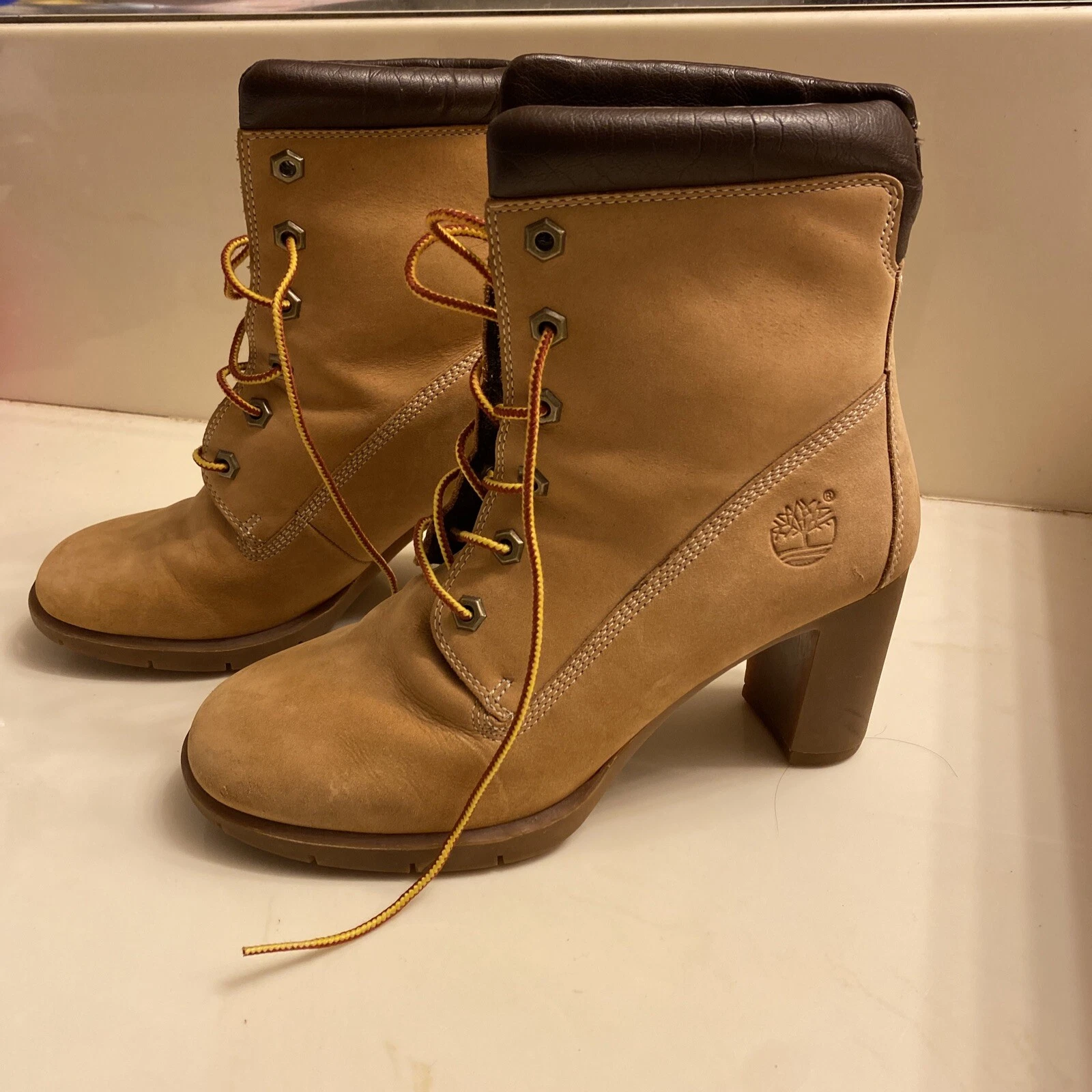 Stivali Timberland donna taglia 7 5 marrone Tillston tacco alto 3" pelle di grano 83357