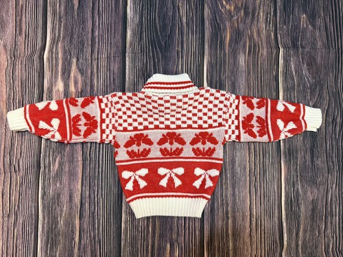 Vintage 80s 90s Park Bench Kids Winter Christmas Red and White Sweater 3T - Picture 2 of 4