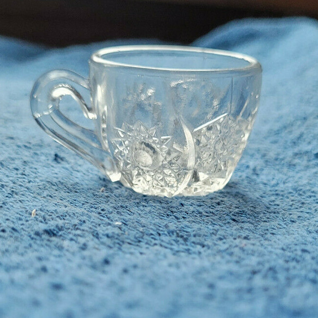 Vintage Clear Glass Mini Tea Cup Unbranded Cute Collectible Pressed Cut