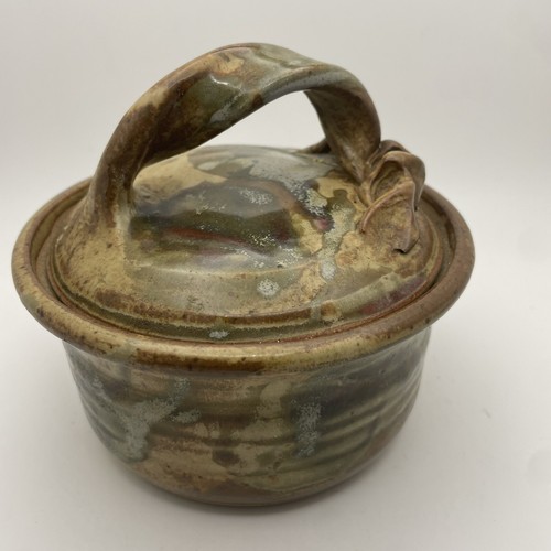 Green Natural Twisted HandleStudio Art Pottery Stoneware Lid Dish Signed Buie - Picture 6 of 15
