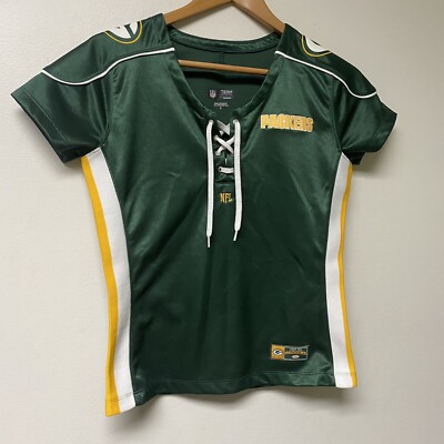 NFL Team Apparel Green Bay Packers Womens Small V-Neck Lace Up Jersey Pre-Owned