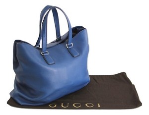 GUCCI Shopper Tote Blue Textured Leather Shoulder Large Handbag