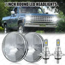 Pair 7 Inch led GLASS Headlight Round, ORIGINAL CLASSIC LOOK conversion Chrome