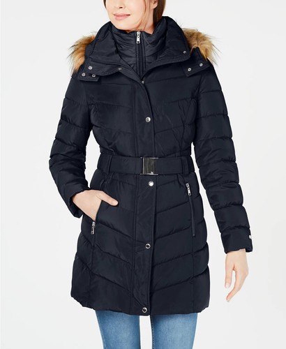 New Tommy Hilfiger Belted Faux-Fur-Trim 