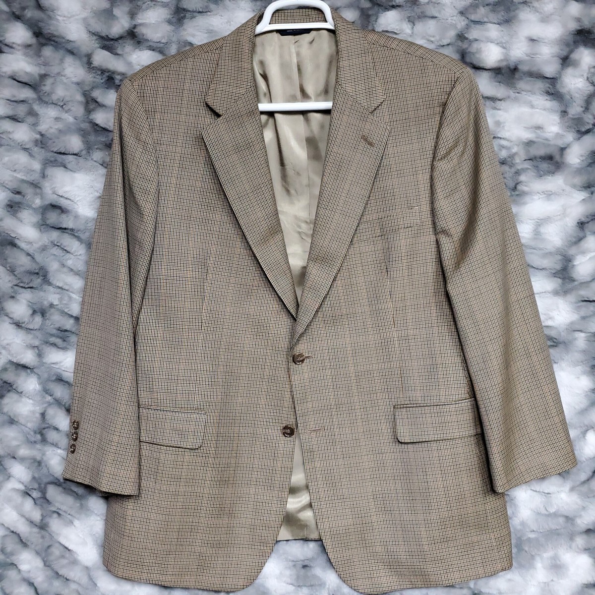 Brooks Brothers Men 45R Gold Multicolor Check Wool 2 Btn-2