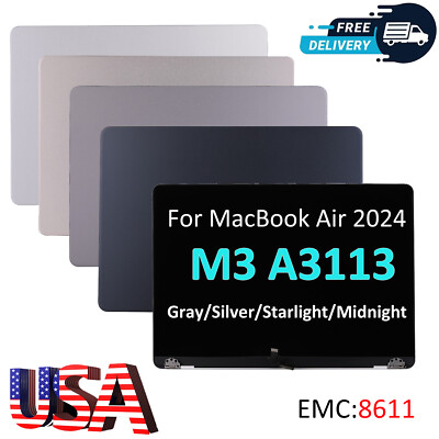 For MacBook Air A3113 2024 M3 LCD Screen Display Replacement Assembly EMC:8611