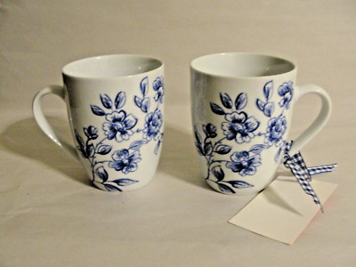 Paula Deen Spring Prelude 2 Coffee Mugs Cups White blue flowers