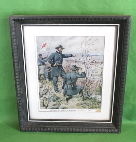 Vintage Framed US CIVIL WAR Art Print Sherman Kenesaw Mountain 1864 H.A. OGDEN