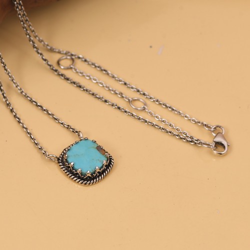 Kingman Turquoise Cushion Shape Pendant Necklace Sterling Silver Gift For Her - Picture 2 of 12