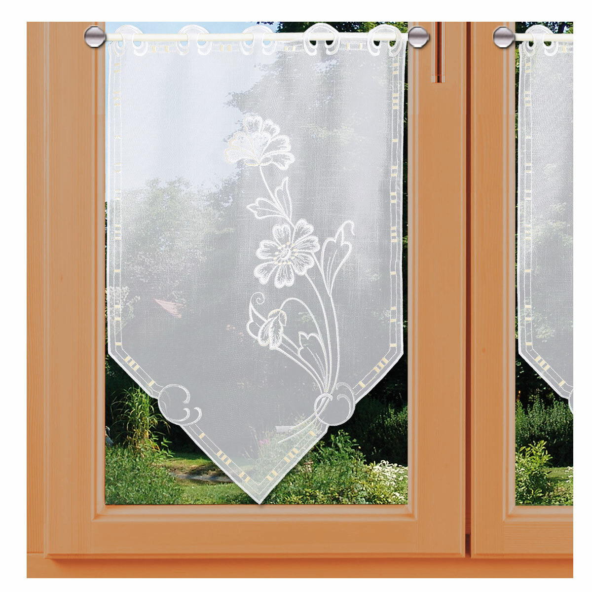 Scheibengardine Herz Rot-weiß - Vogtländische Spitze Landhausstil (40x64 Cm)
