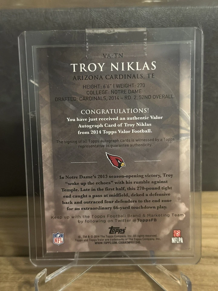 2014 Topps Valor Auto Strength /75 Troy Niklas #VA-TN Rookie Auto RC - Image 4 of 4