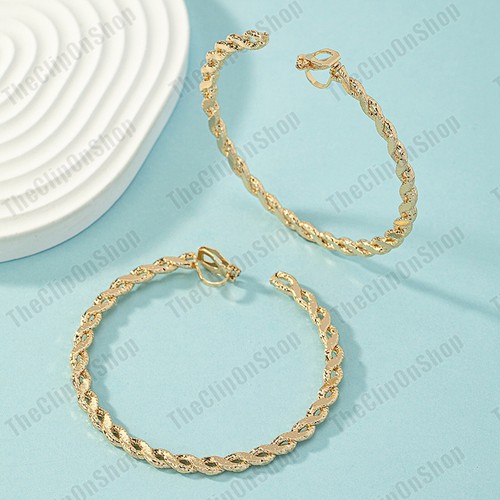 6.5cm CLIP ON retro chain link BIG 4mm thick HOOP EARRINGS hoops GOLD FASHION - Picture 3 of 5