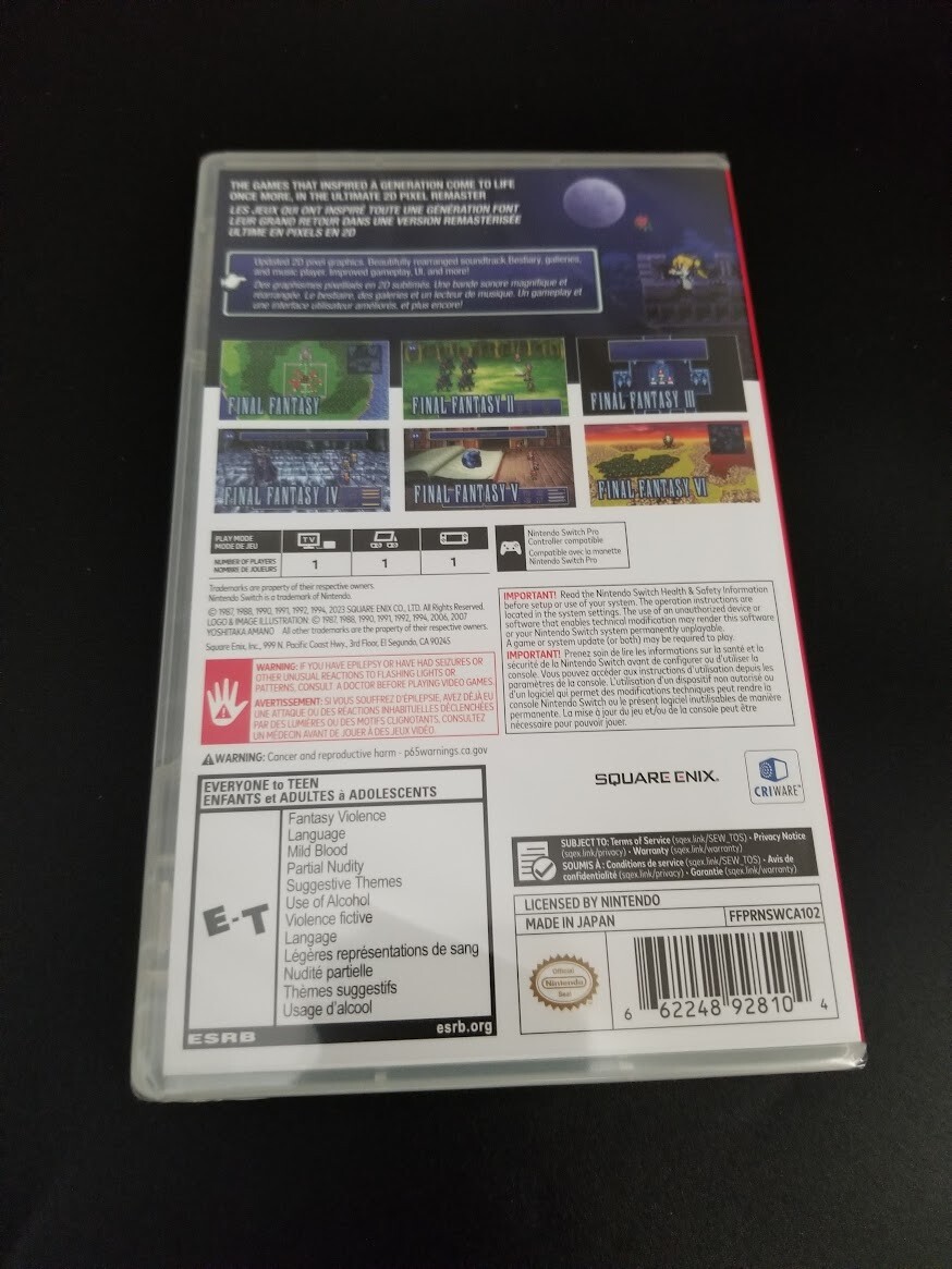 Final Fantasy I-VI (1-6) Pixel Remaster Collection Nintendo Switch