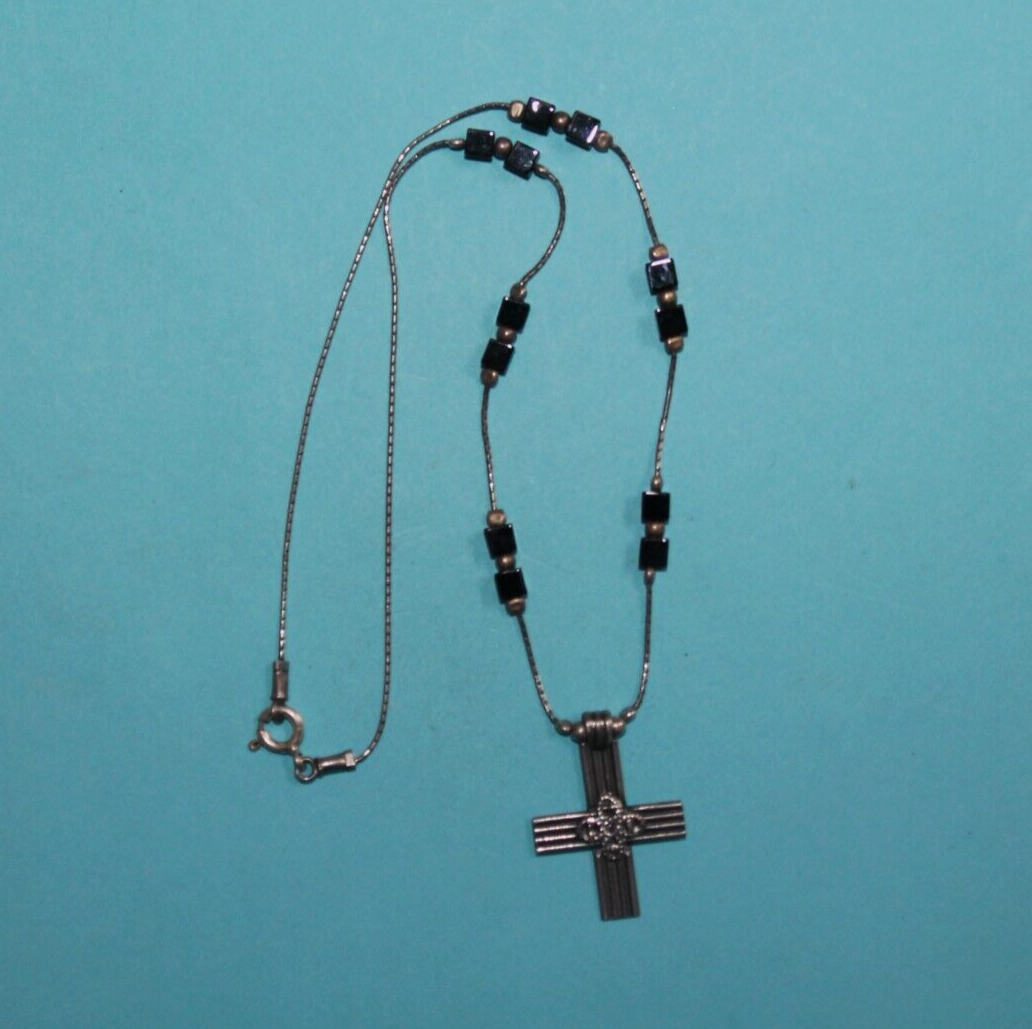Collana Lunga Silpada In Argento Sterling 925 Con Croce In Onice Nera - 17 Pollici, N1177