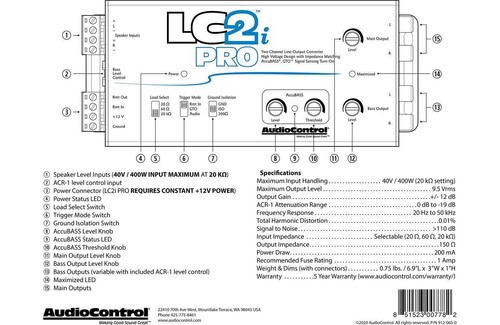 AudioControl LC2i PRO 2 Channel 400 Watts line output converter AccuBASS ACR-1 - Picture 2 of 5
