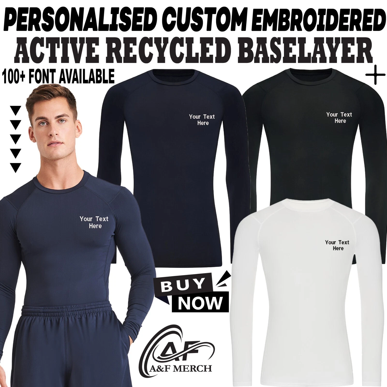Personalised Custom Embroidered Just Cool Awdis Active Recycled Baselayer Sports