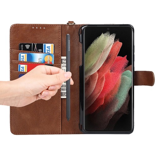 Étui avec SPen pour Samsung Galaxy S21 Ultra 5G portefeuille housse en cuir fente stylo - Photo 4 sur 17