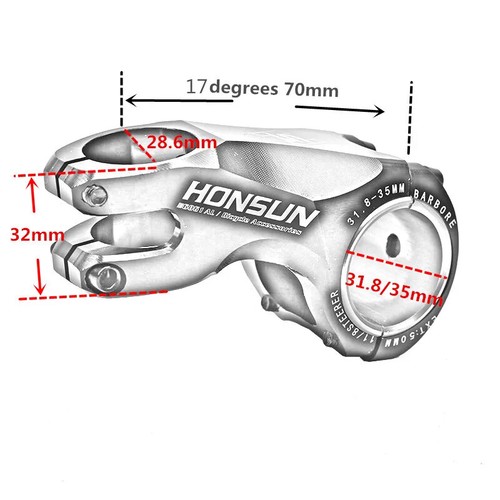 70mm Racing Cycle Mountain Road Bike Stem Riser 35/31.8mm Handle Stem -17 Degree - Picture 7 of 22