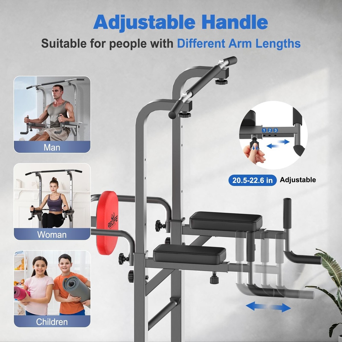 RELIFE REBUILD YOUR LIFE Dip Station Dip Bar Barren Parallettes Push Up Dip-Ständer Handstand Calisthenics Griffe Einstellbare Höhe Fitness Turnhalle Ausüben Calisthenics Equipment (Black-2