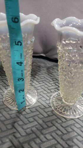 2 Anchor Hocking HOBNAIL Moonstone Clear Opalescent VASE Exc 1940's 5-1/2" - Picture 4 of 4