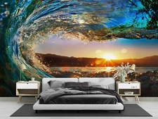 3D Waves Sunrise Wallpaper Wall Mural Removable Self-adhesive Sticker 333--JN