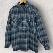 Dickies Sherpa Lined Flannel Shirt Jacket Hydroshield Fleece Blue Plaid Medium M