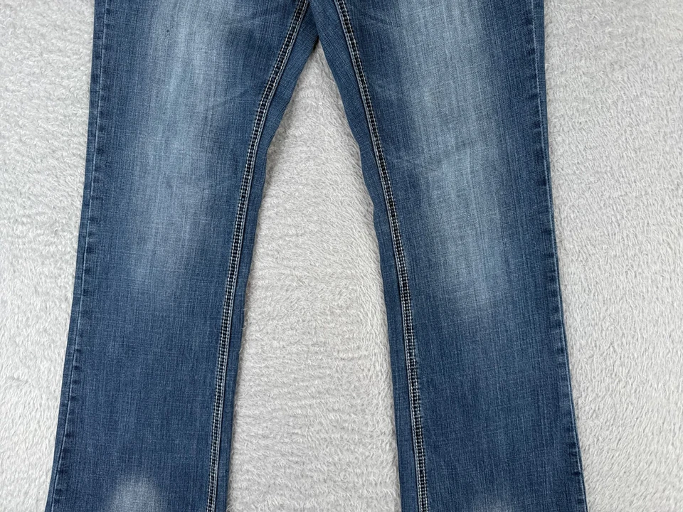 Cowgirl Up Pants Women 29 Blue Denim Jean Bootcut Low Rise Distressed 29x30 - Image 3 of 4