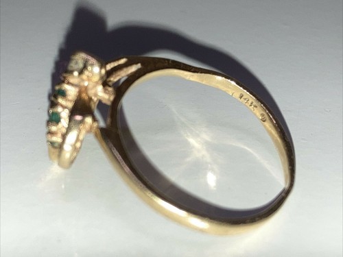 Vintage Ring mit Smaragden und Diamant Vintage Ring 14 Karat Gold Größe 6 - Bild 2 von 12