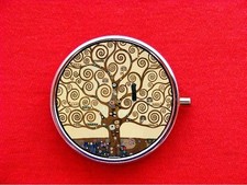 KLIMT TREE OF LIFE PAINTING RING TRINKET STASH ROUND MINT METAL PILL BOX CASE
