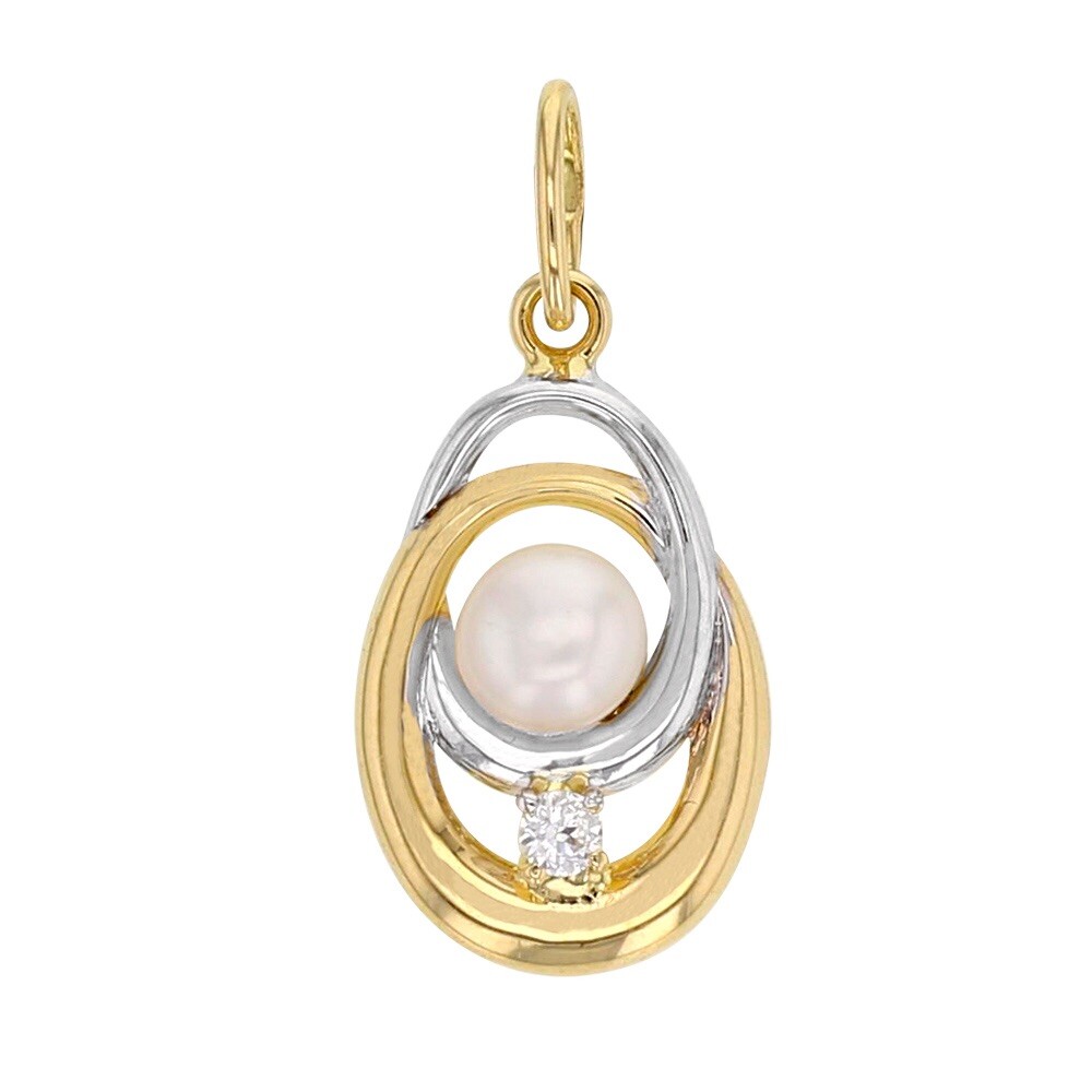 Pendentif or bicolore 18 carats serti d'une perle de culture et oxyde brillant