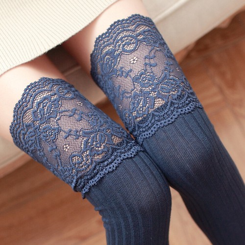 Women's Ladies Over-The-Knee Long Socks Lace Striped Thigh High Soft Stocking - Picture 17 of 25
