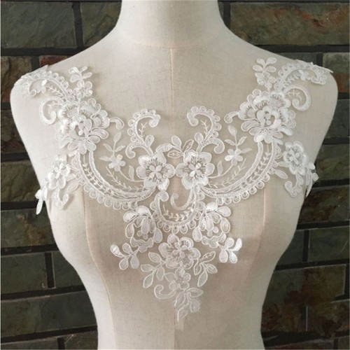 Applique Dentelle Brodée à Coudre - Motif Floral, Robe Mariage Européenne
