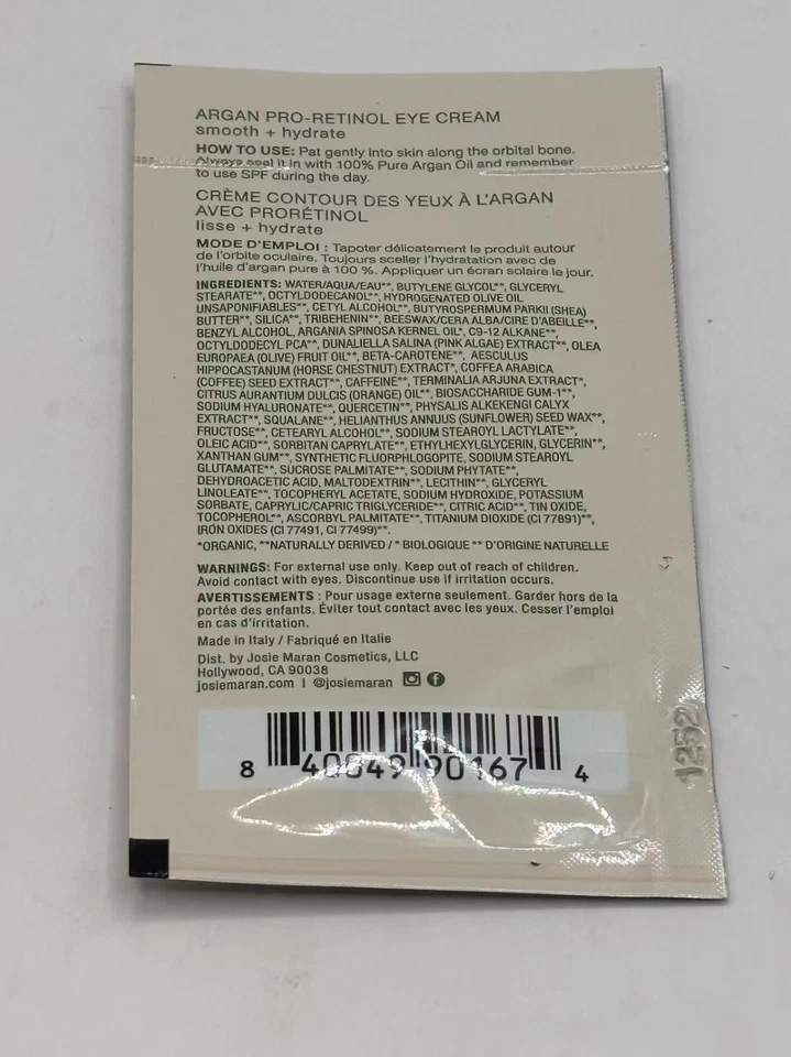 LOT OF 10 JOSIE MARAN ARGAN PRO-RETINOL EYE CREAM SMOOTH + HYDRATE 2ML*10=20ML - Image 2 of 2