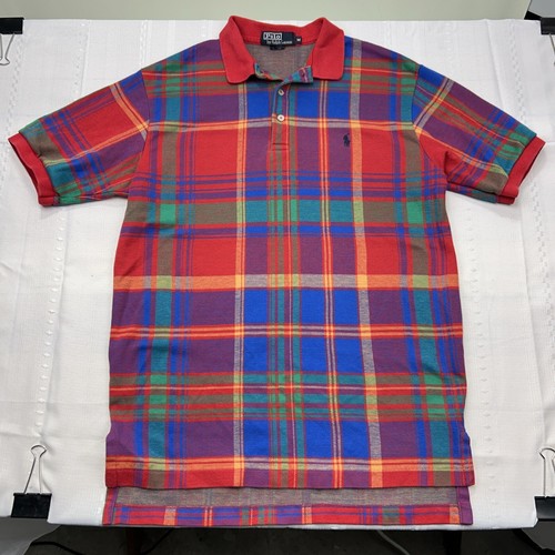 Polo Vintage di Ralph Lauren Camicia a Quadri Multicolore - Taglia Adulto Media