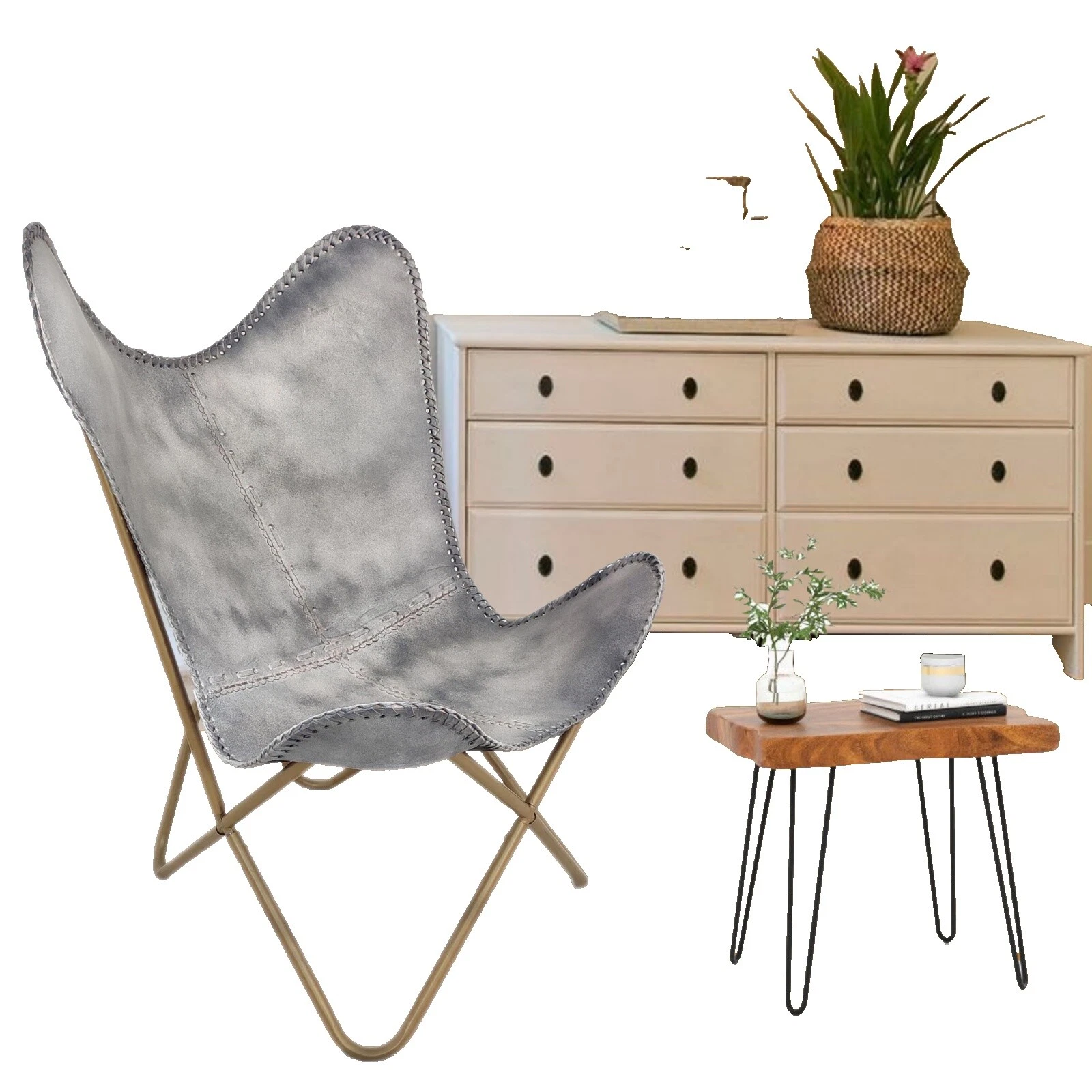 Cuero Sillas de acento Moderno de mediados de siglo